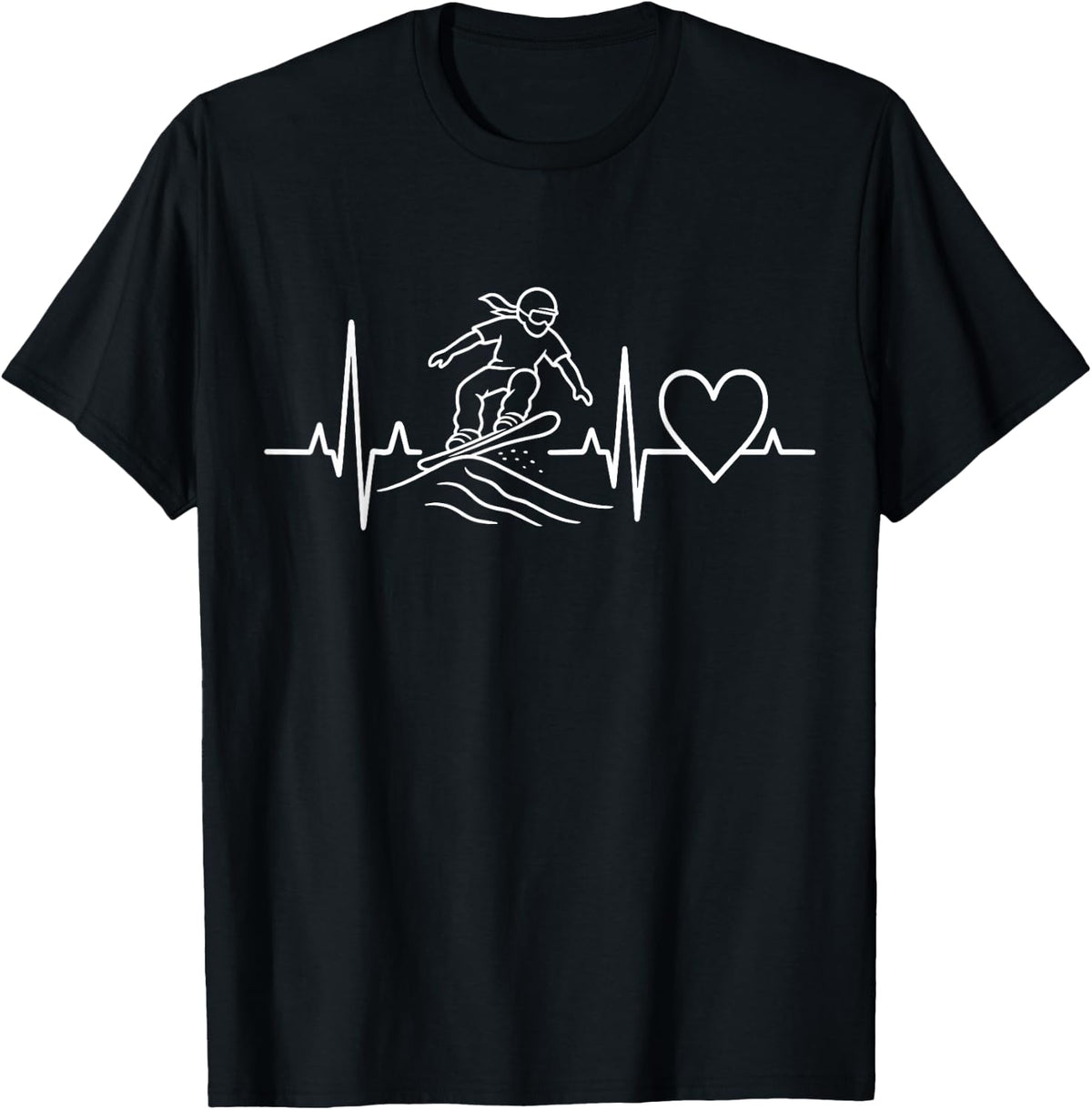 Snowboarder Heartbeat Snowboarding Pulse EKG T-Shirt - Black