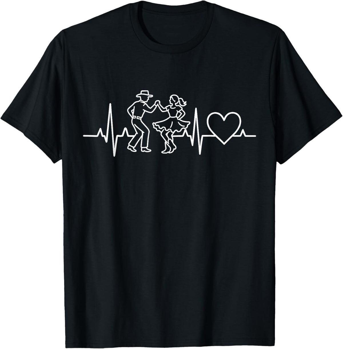 Country Line Dance Heartbeat Square Dancing Pulse T-Shirt - Black
