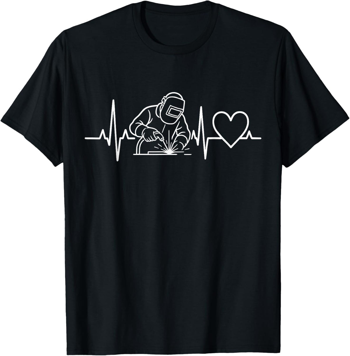 Welder Heartbeat Pulse Line Welding Tradesman T-Shirt - Black