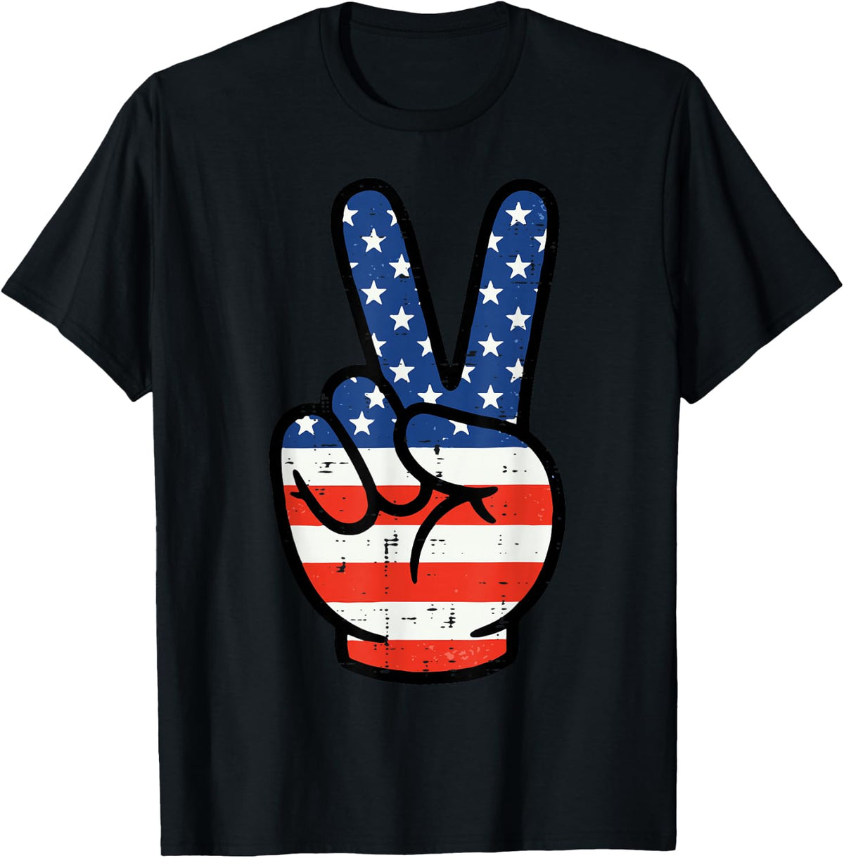 4th of July Peace Hand USA Flag Patriotic Men Women Kids T-Shirt - Black