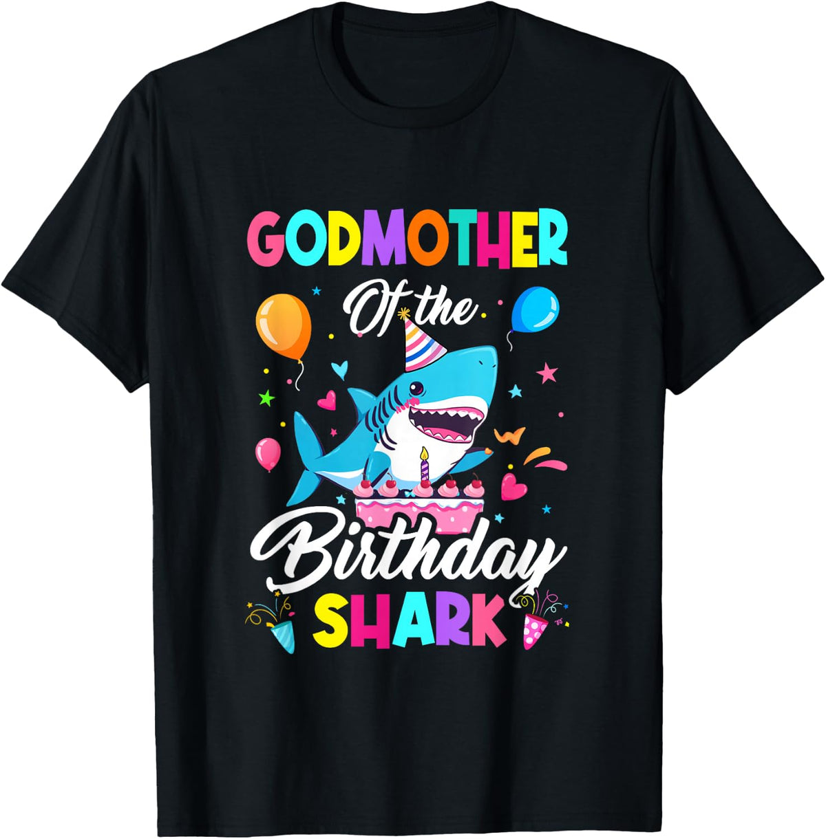 Godmother of The Shark Birthday Boy Girl Party Family Group T-Shirt - Black