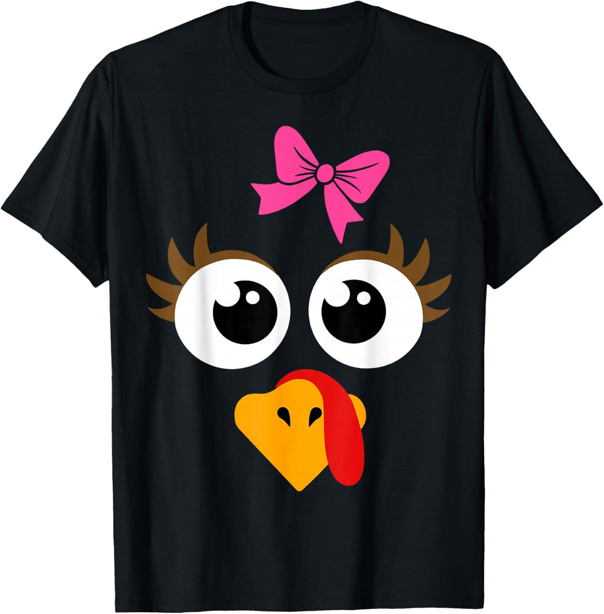 Cute Thanksgiving Turkey Face Shirt Women Girls Turkey Day T-Shirt - Black