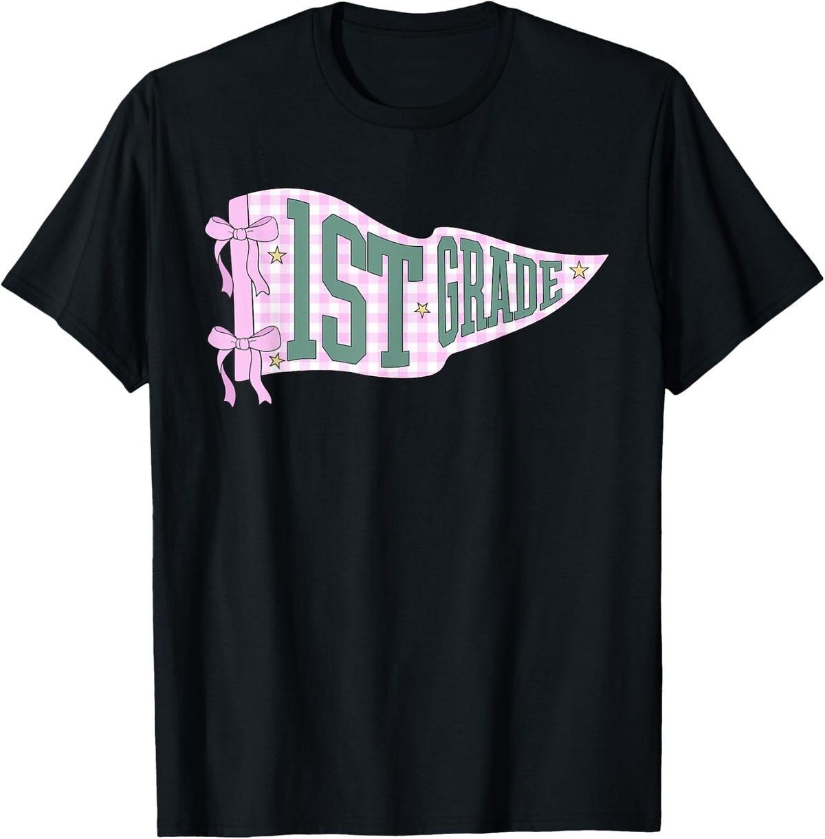 First Grade Back to School Pennant Flag T-Shirt 1st Grade Tee Kids - Black