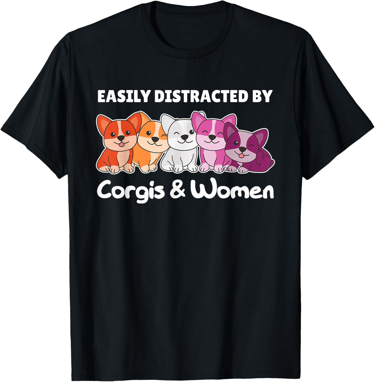 Lesbian Flag Pride Month LGBTQ Lesbian Corgi T-Shirt - Black