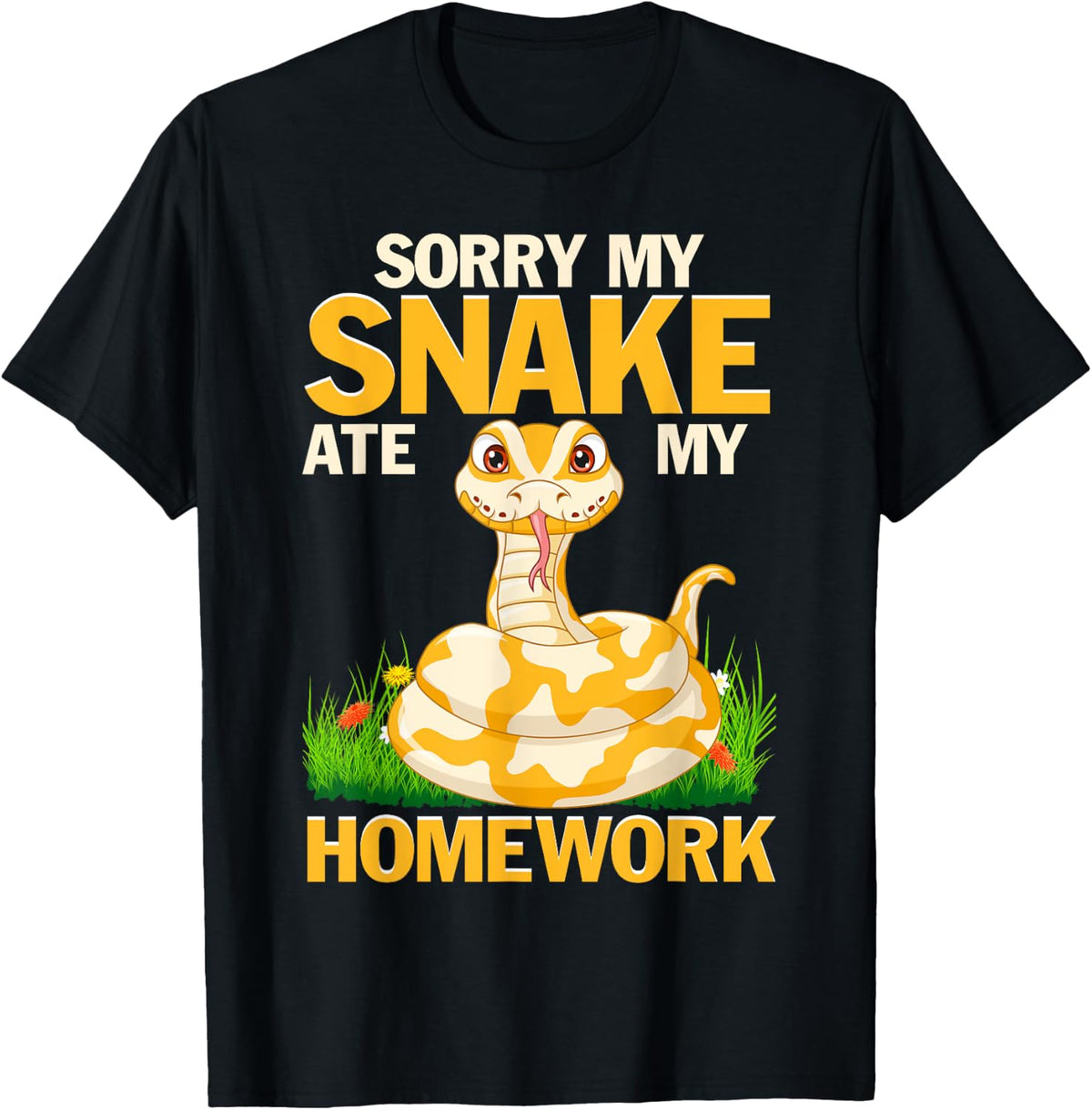 Funny Snakes Sorry My Snake Ate My Homework Python Reptile T-Shirt - Black