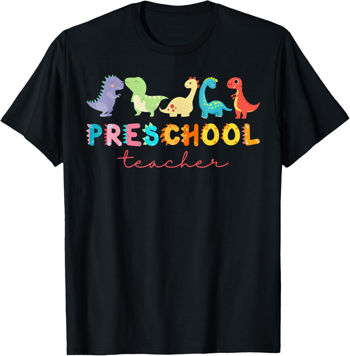 Retro Preschool Cute Dinosaur Animal Preschool Teacher Kids T-Shirt - Black