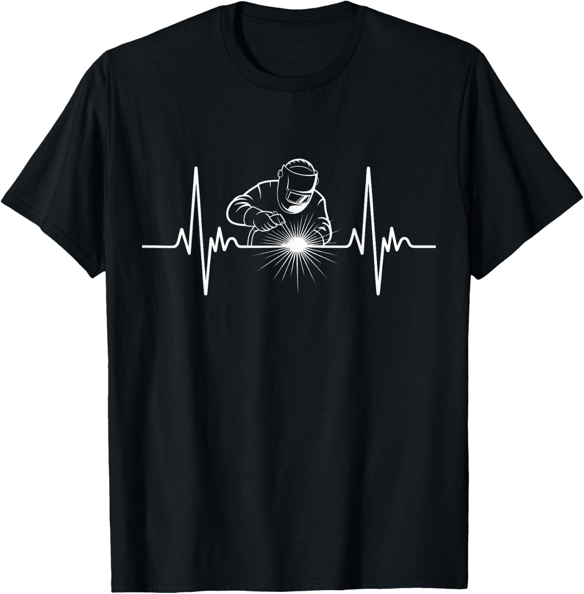 Welder Heartbeat Helmet Fabrication Funny Welding T-Shirt - Black