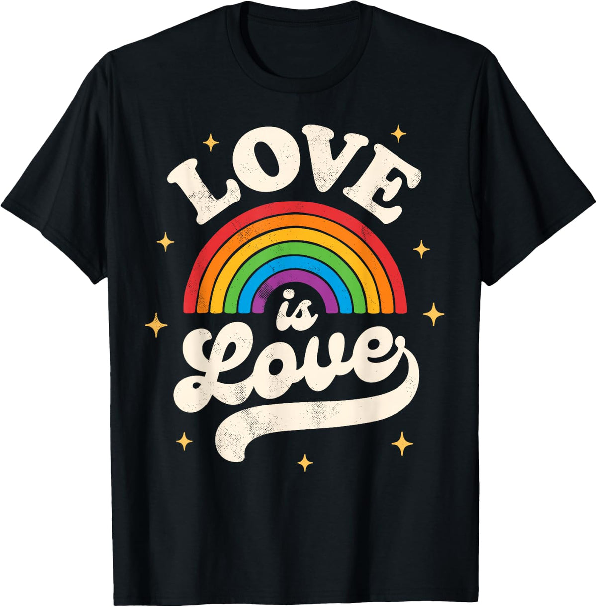 LGBTQ Love Is Love Gay Pride LGBT Ally Rainbow Flag Vintage T-Shirt - Black