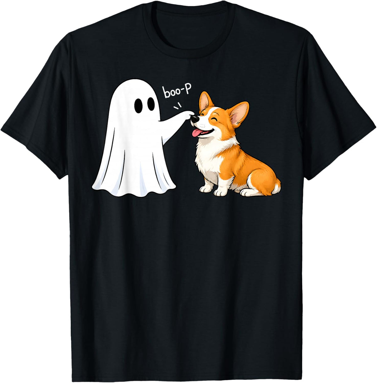 Pembroke Welsh Corgi Boo P Ghost Halloween Funny Dog Lover T-Shirt - Black