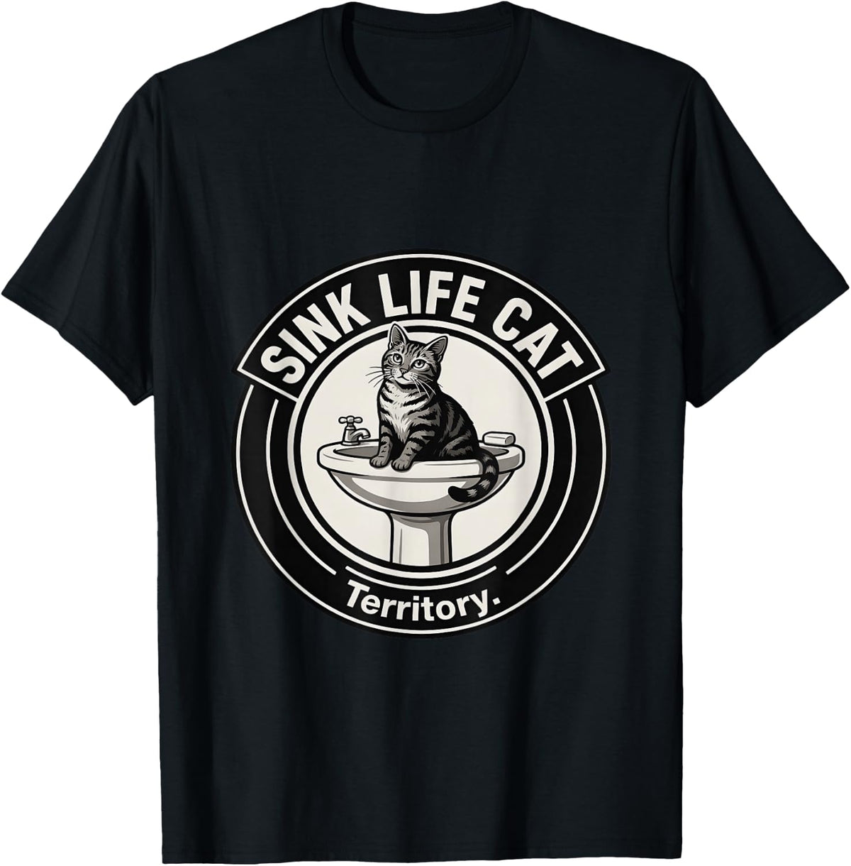 Sink Life Cat Territory Funny Bathroom Cat T-Shirt - Black