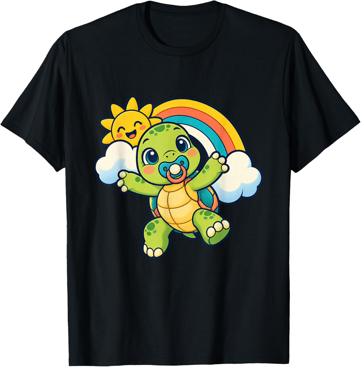Happy Tortoise Greeting a Bright New Day T-Shirt - Black