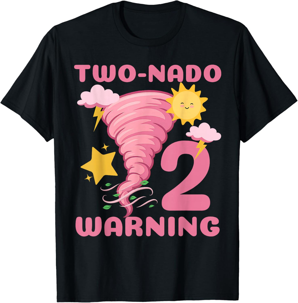 Two-Nado Storm Weather Tornado 2nd Birthday Shirt Girl Tees T-Shirts for Toddler Kids - Black