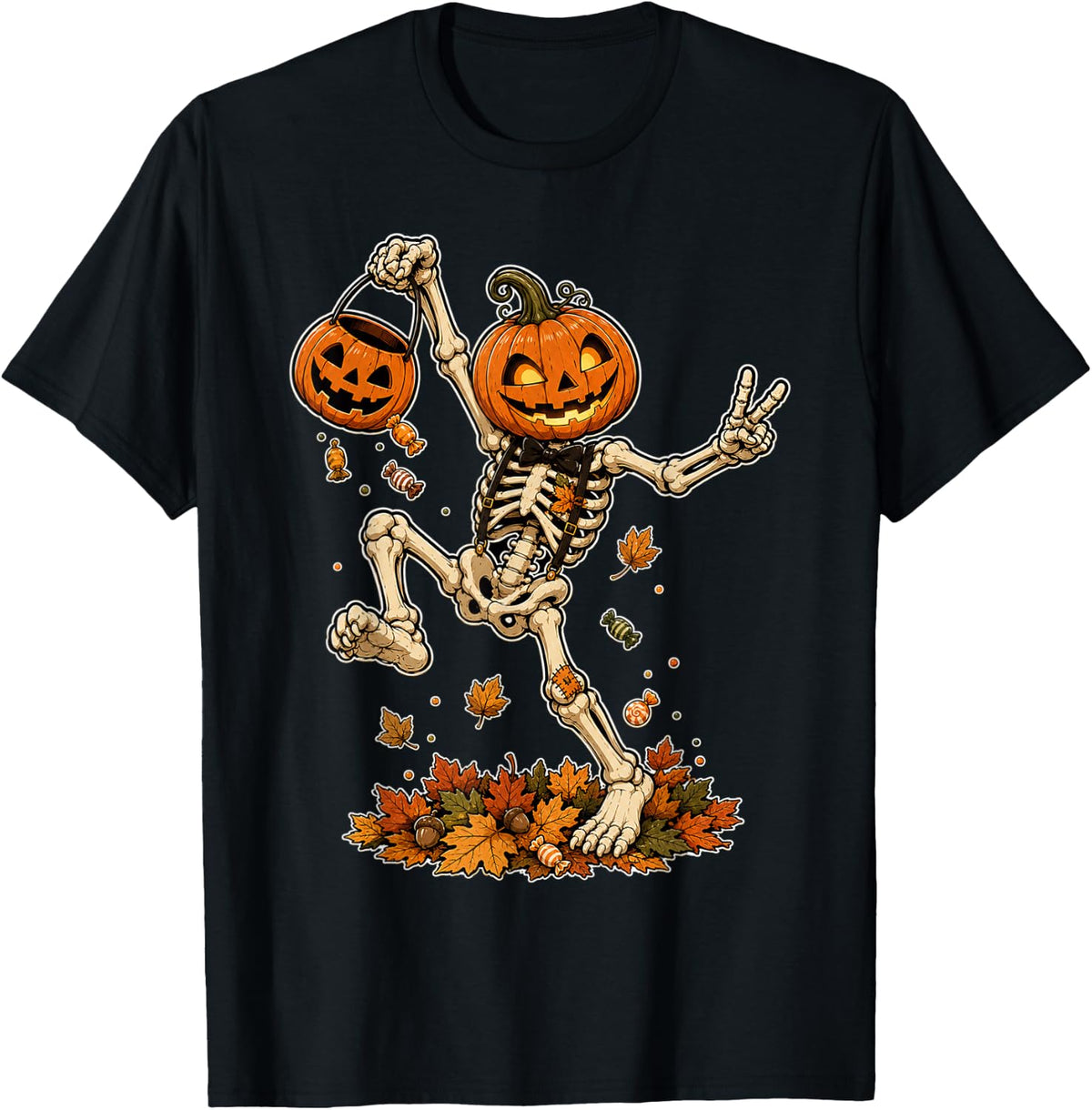 Spooky Season Jack O Lantern Pumpkin Skeleton Halloween T-Shirt - Black