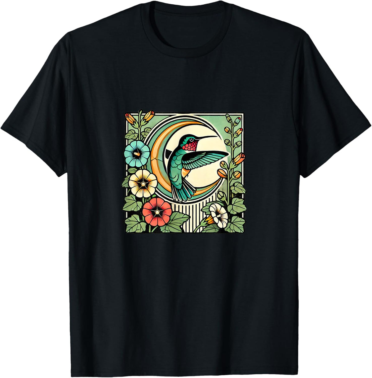 Hummingbird Illustration Hummingbirds Art T-Shirt - Black