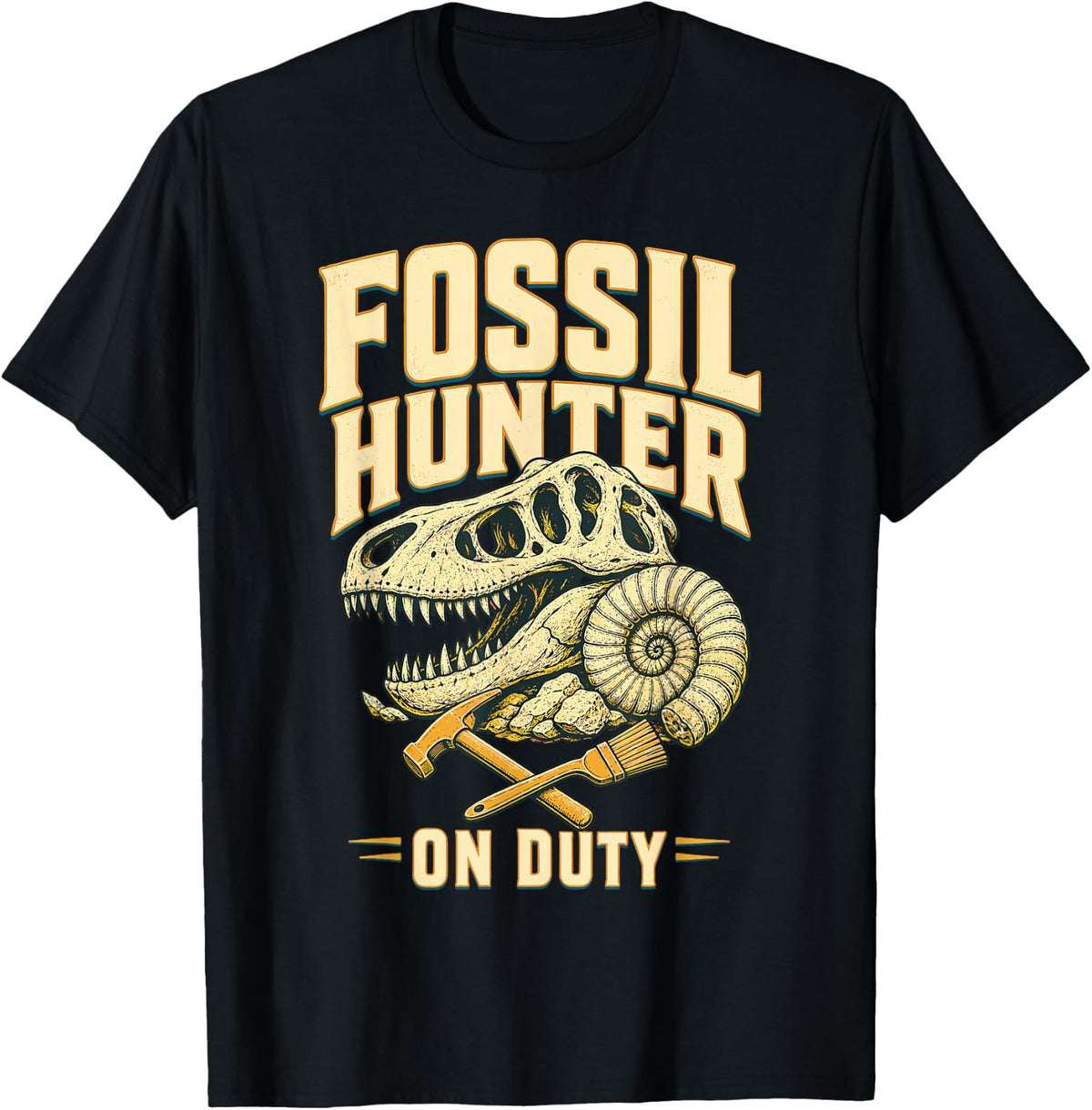 Fossil Hunter On Duty Dinosaur Skull Paleontology T-Shirt - Black