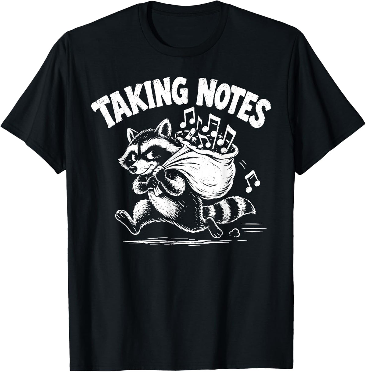 Funny Raccoon Music Art for Men Women Musical Note Joke T-Shirt - Black