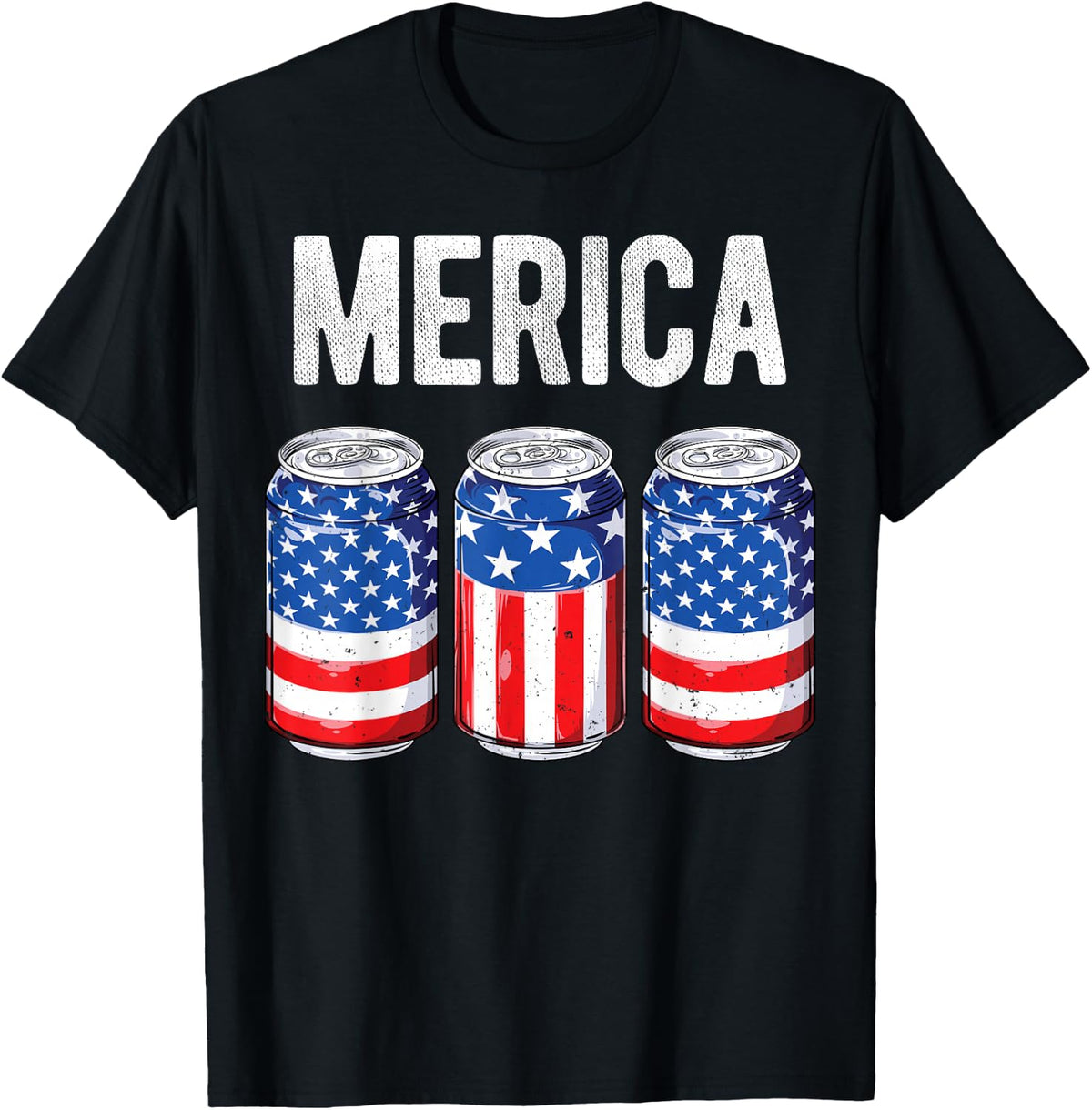 Beer American Flag 4th of July Merica USA Men Women Drinking T-Shirt - Black
