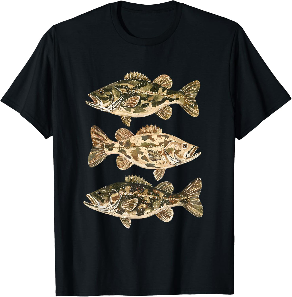 Preppy Camo Bass Fishing Summer Lake Life Fisherman Mens T-Shirt - Black