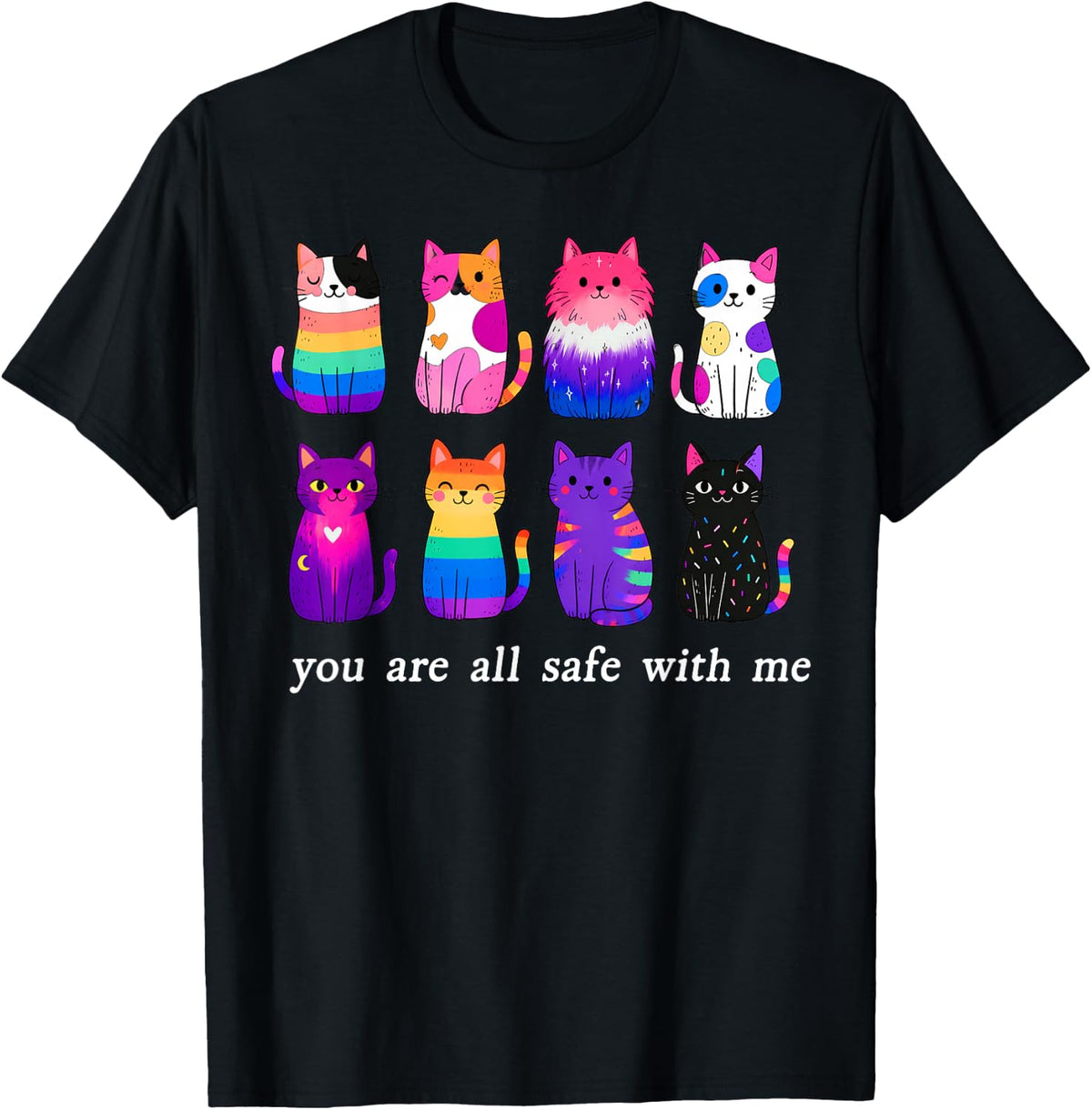 You are All Safe with Me Cute Cat Pride Month LGBT T-Shirt Tee - Black