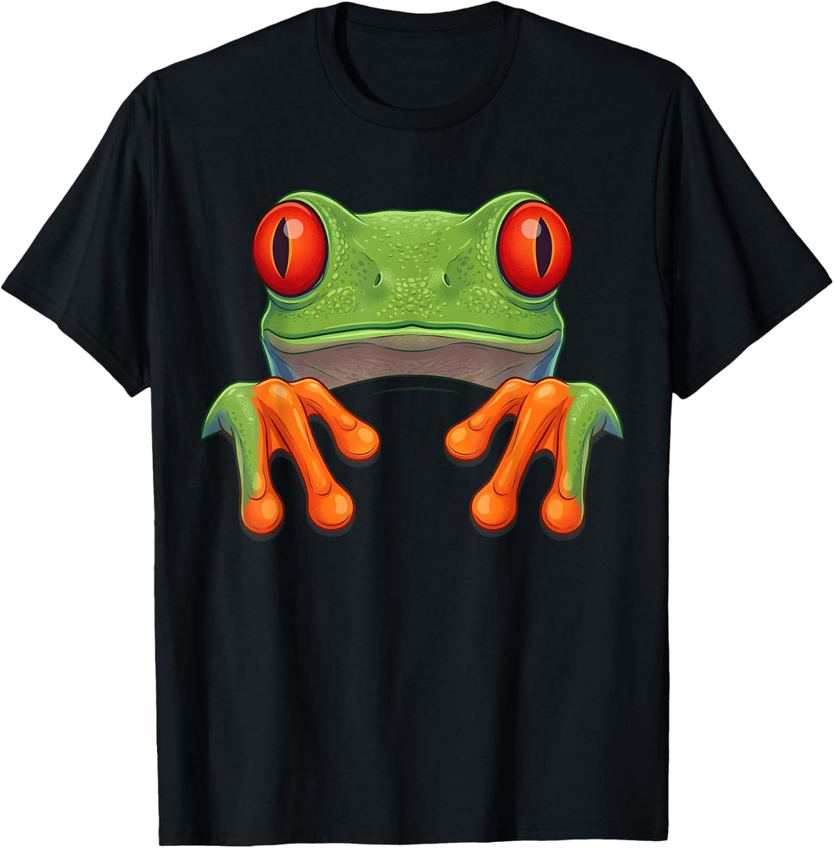 Red Eyed Tree Frog Peeking Tropical Rainforest T-Shirt - Black