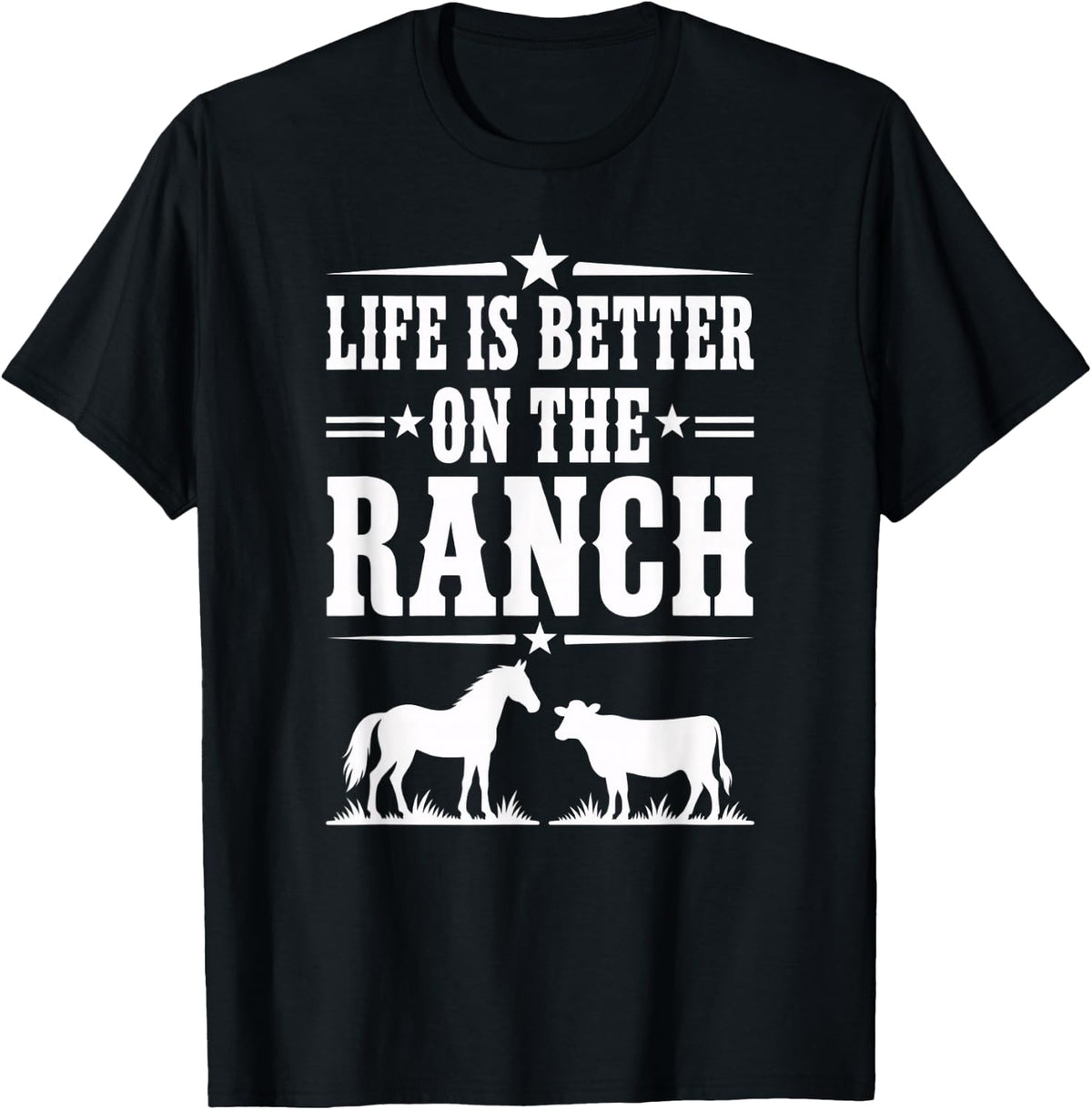 Life is Better On The Ranch Western Horse Cow Kids T-Shirt - Black