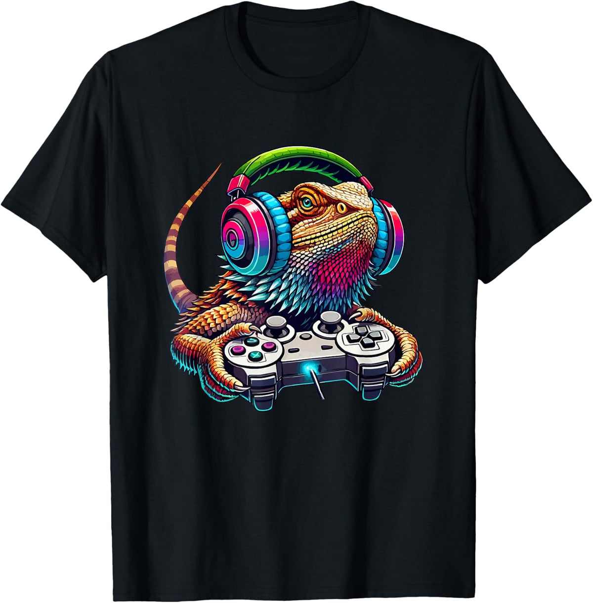 Bearded Dragon Gamer Funny Lizard Gaming Video Games T-Shirt - Black