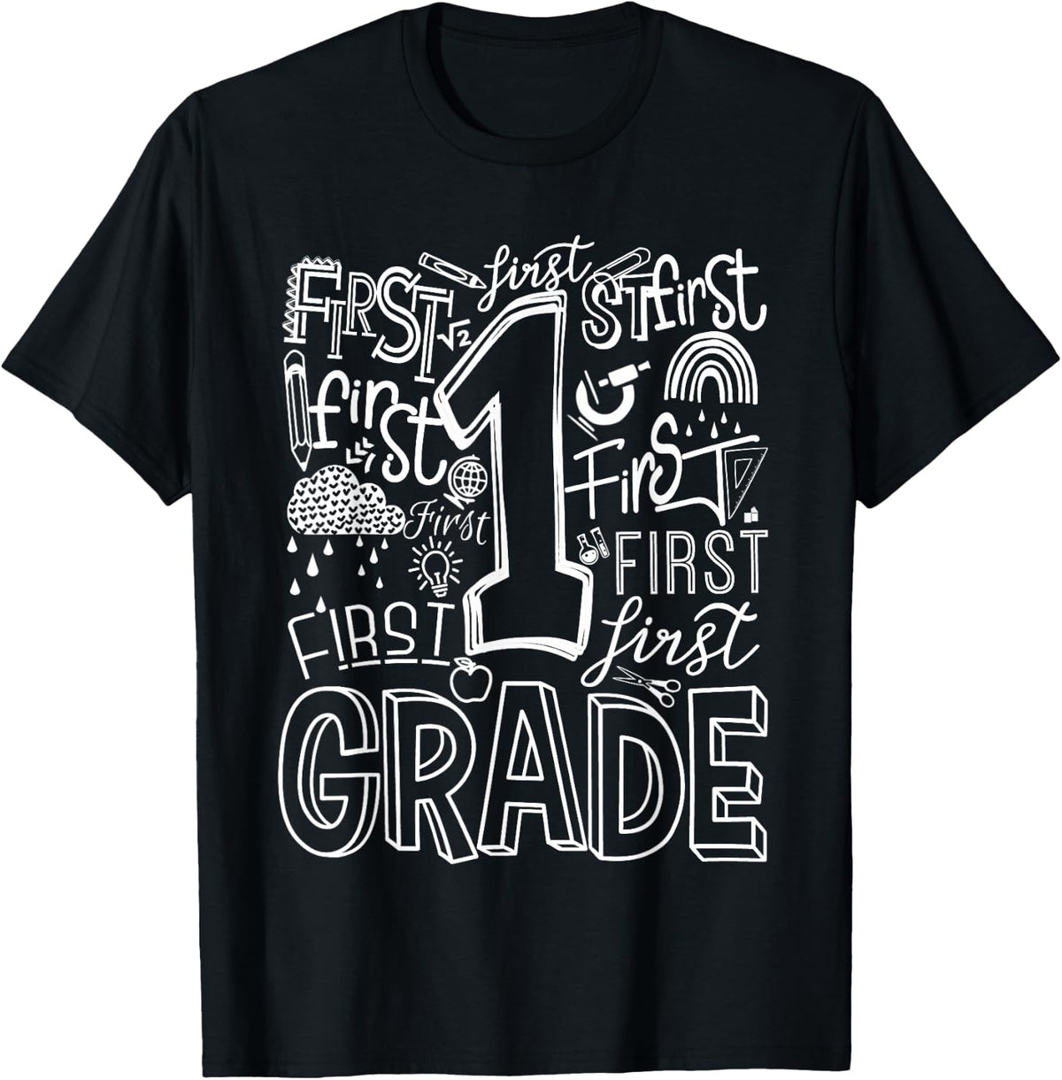 Typography 1st Grade Team Student Teacher T-Shirt - Black