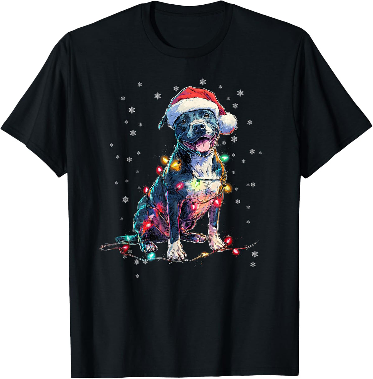 Christmas Dog Pitbull Santa Xmas Women Men Kids T-Shirt - Black