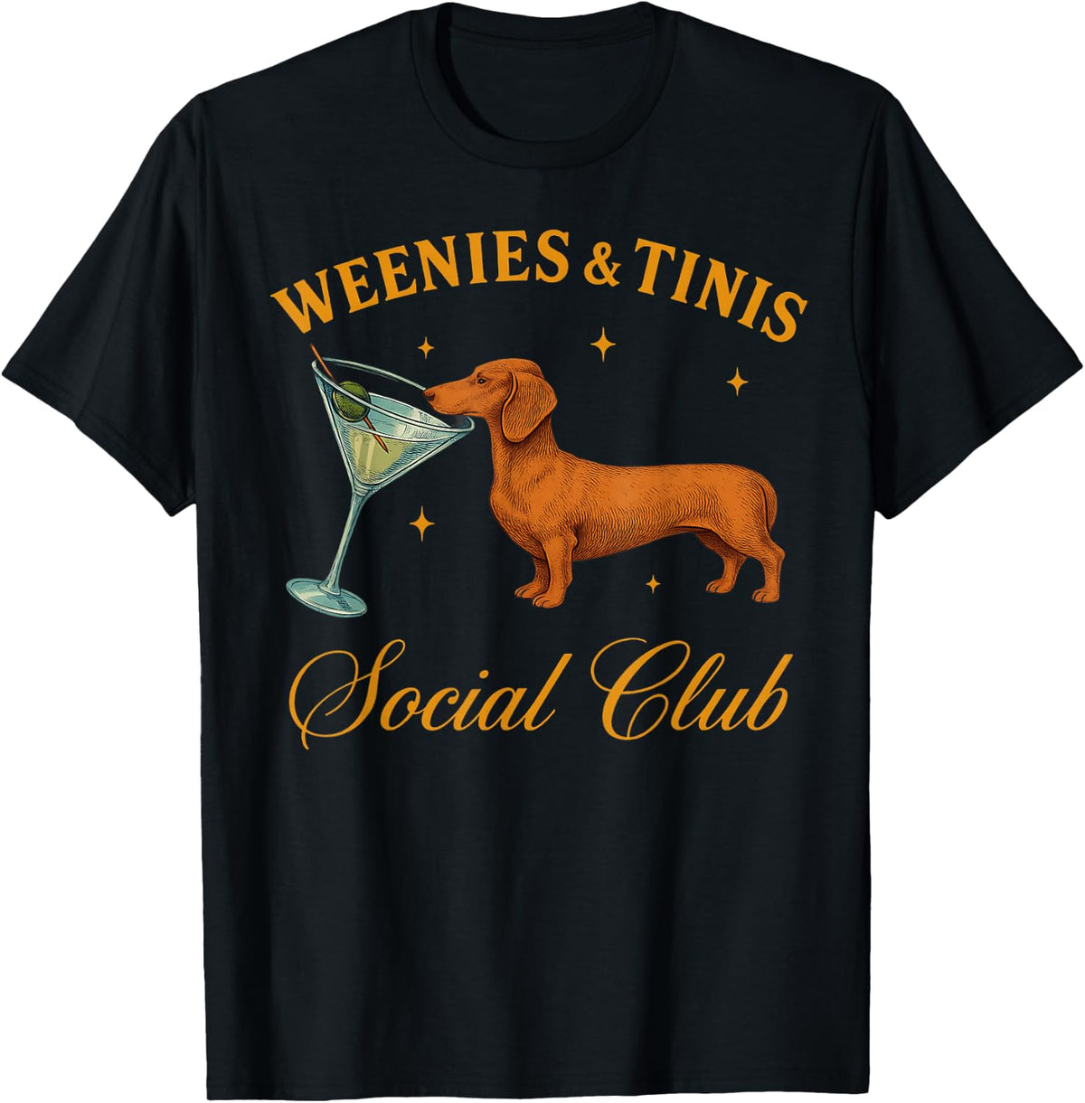 Weenies and Martinis Funny Dachshund Dog With Martini T-Shirt - Black