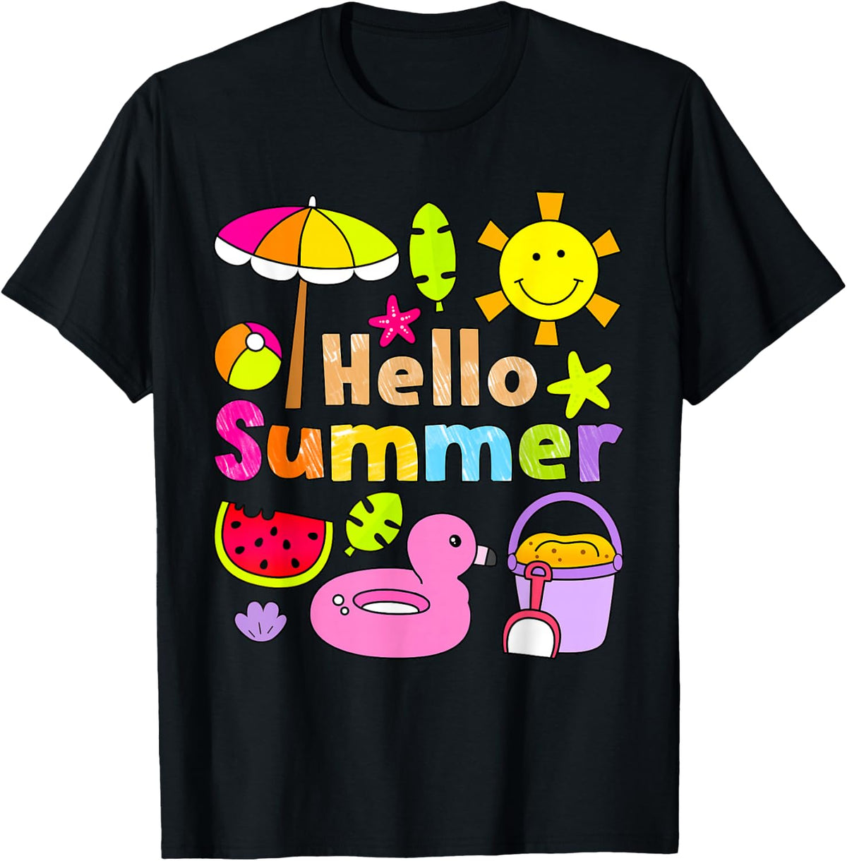 Hello Summer Happy Last Day Of School T-Shirt Toddler Kids Tee Summer Vacation - Black