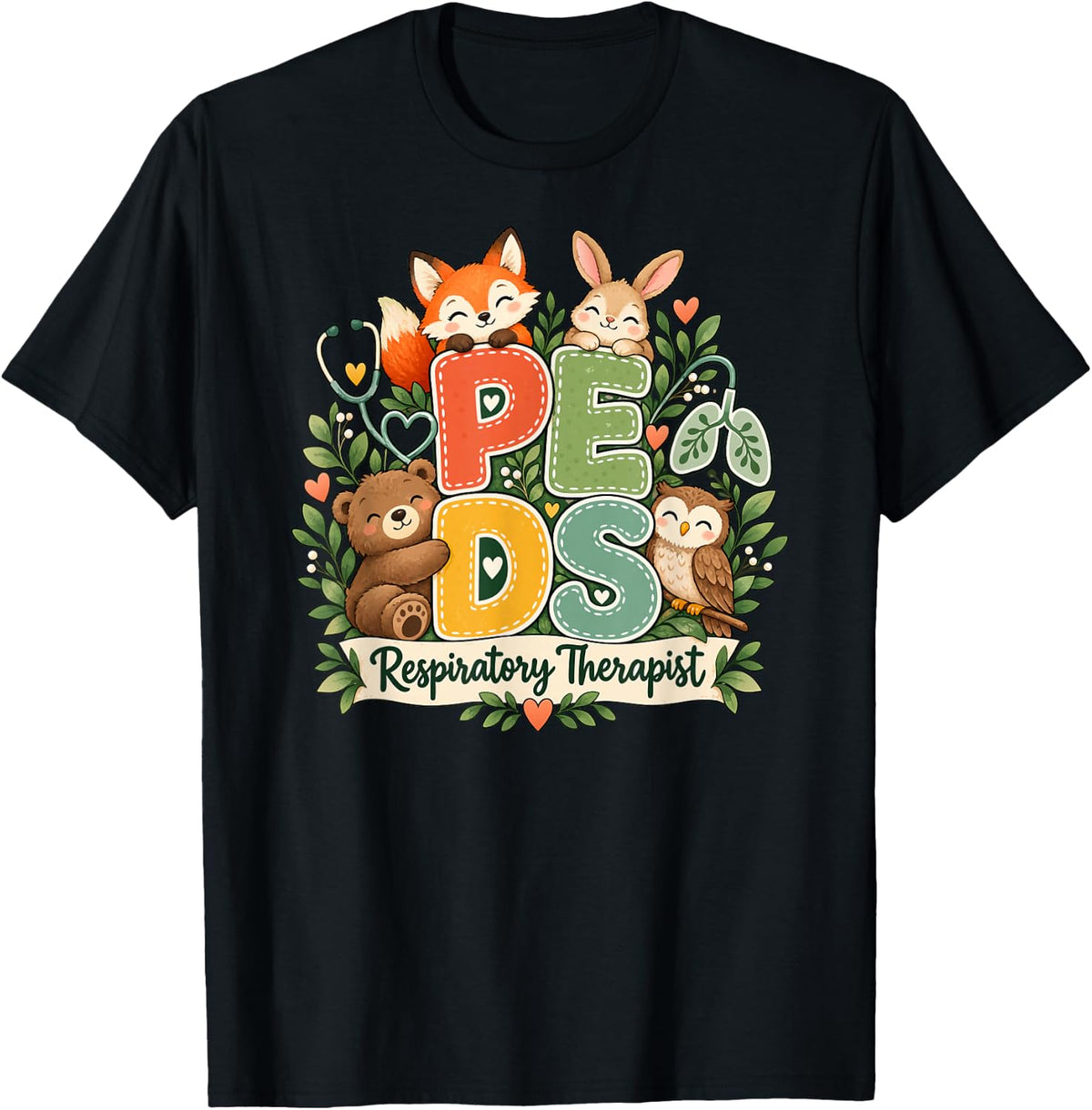 PEDS Respiratory Therapist Cute Pediatric RT Lung Care Work T-Shirt - Black