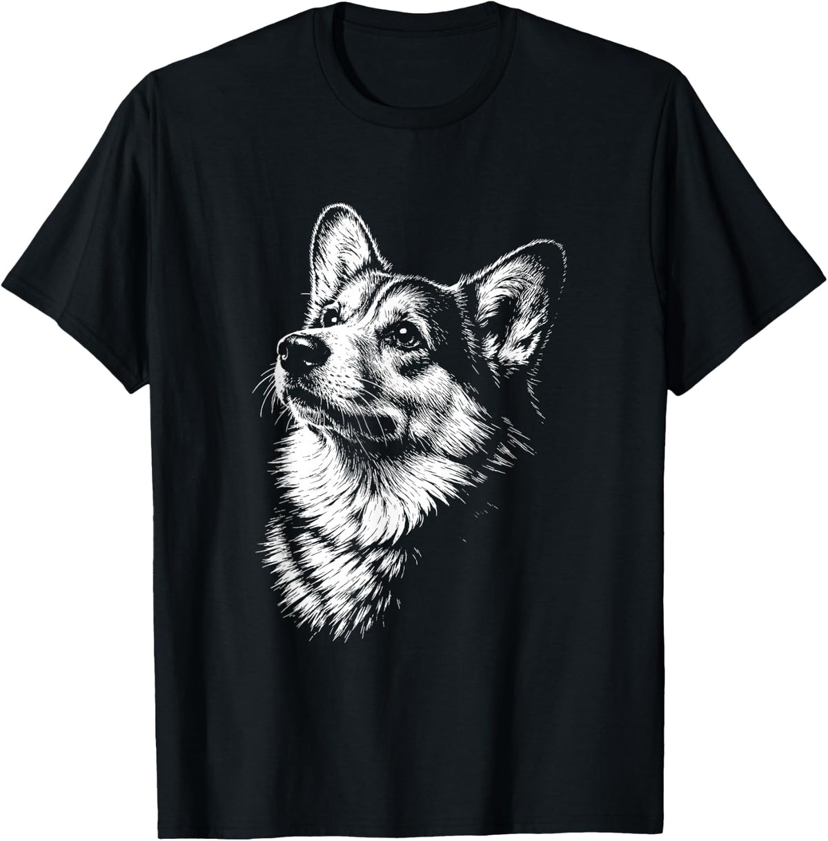 Pembroke Welsh Corgi Portrait Black and White Dog Lover T-Shirt - Black