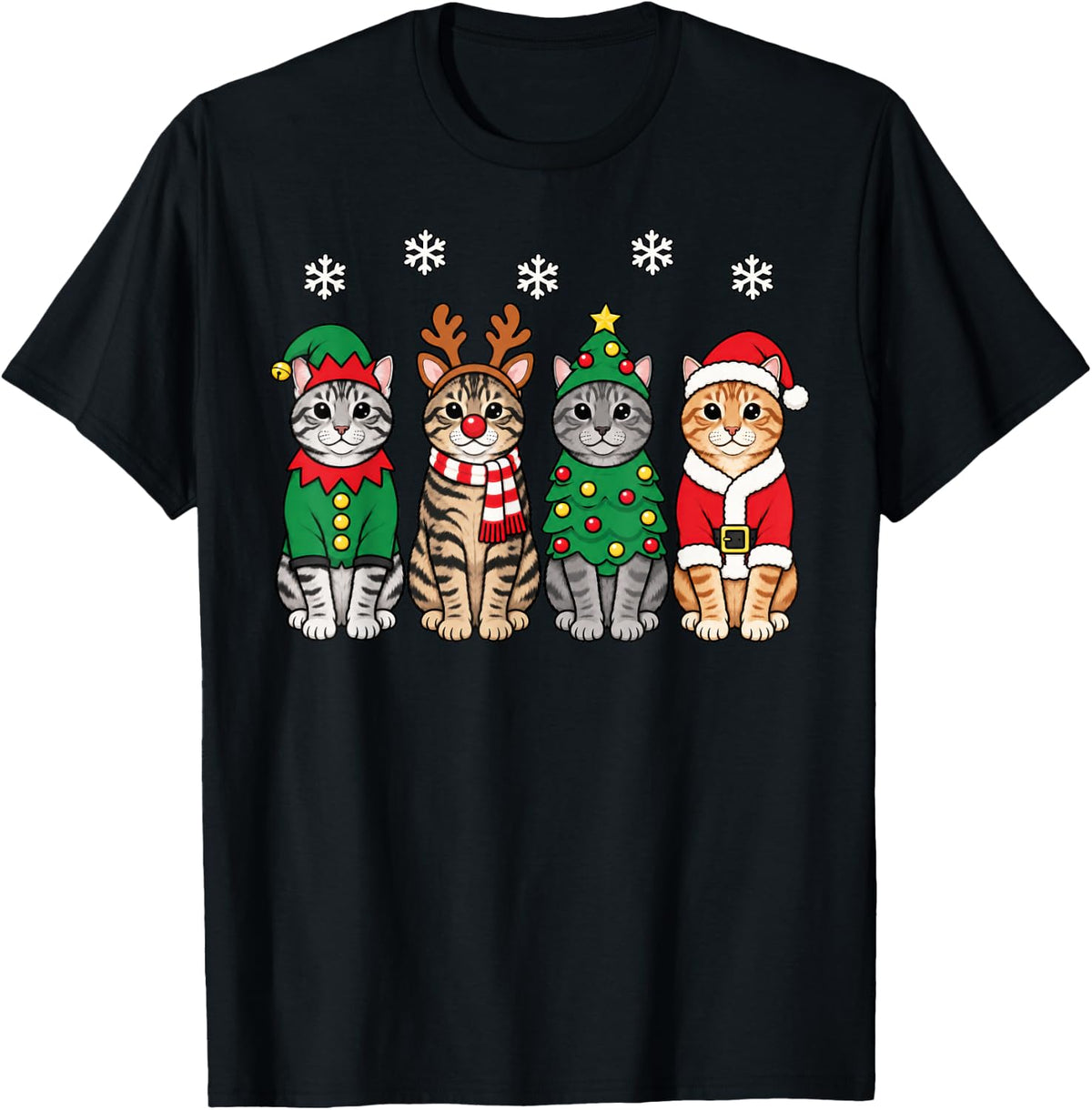American Shorthair cat Christmas Reindeer Santa T-Shirt - Black