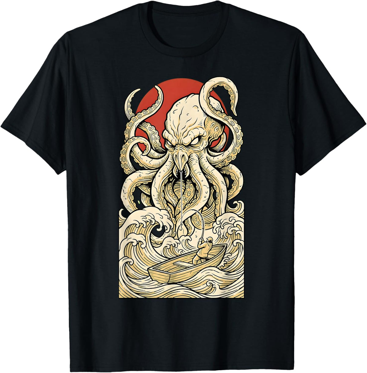 Kraken Fishing Funny Sea Monster Fisherman Ocean Horror T-Shirt - Black