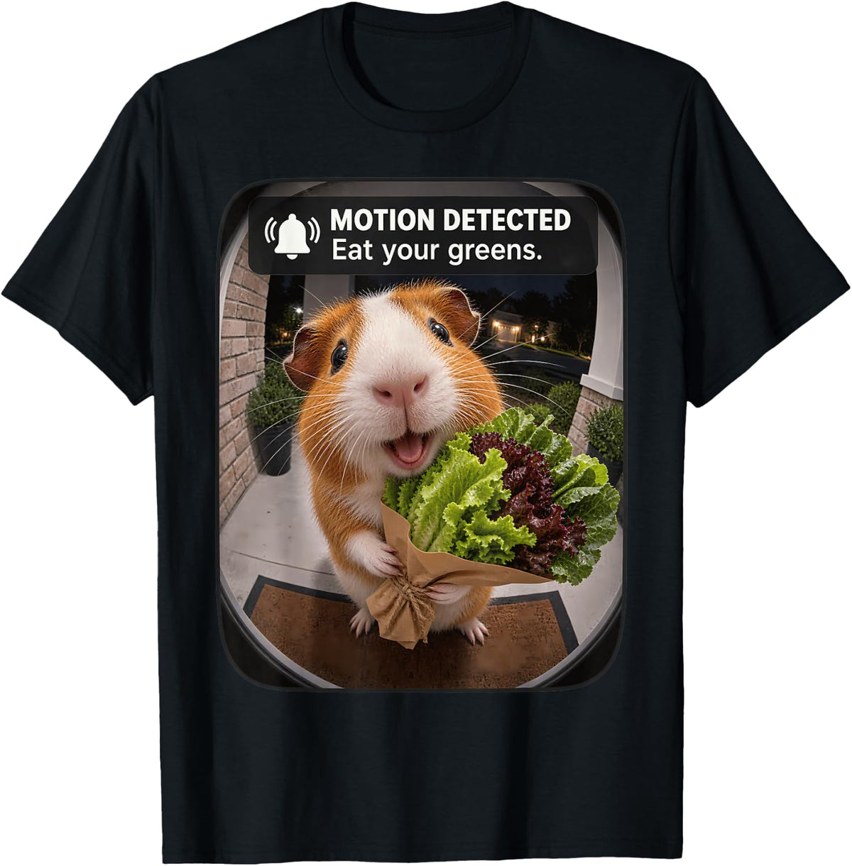 Motion Detected Eat Your Greens Joke Funny Guinea Pig Motion T-Shirt - Black