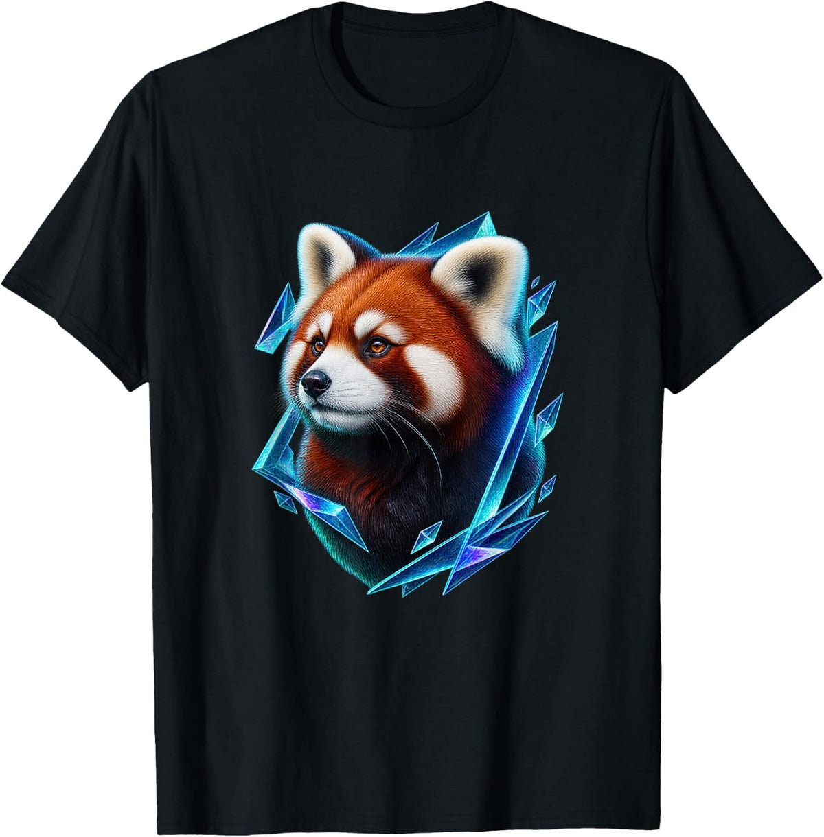 Panda with Aqua Geometric Prisms T-Shirt - Black