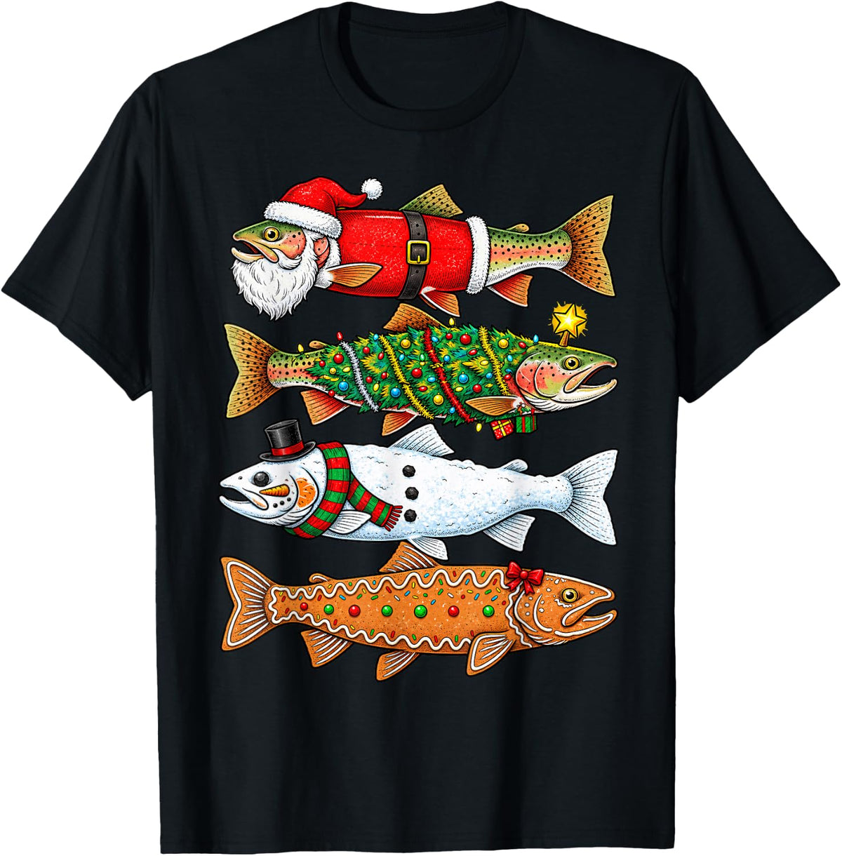 Funny Christmas Fishing Xmas Fisherman Holiday Fish Boys T-Shirt - Black
