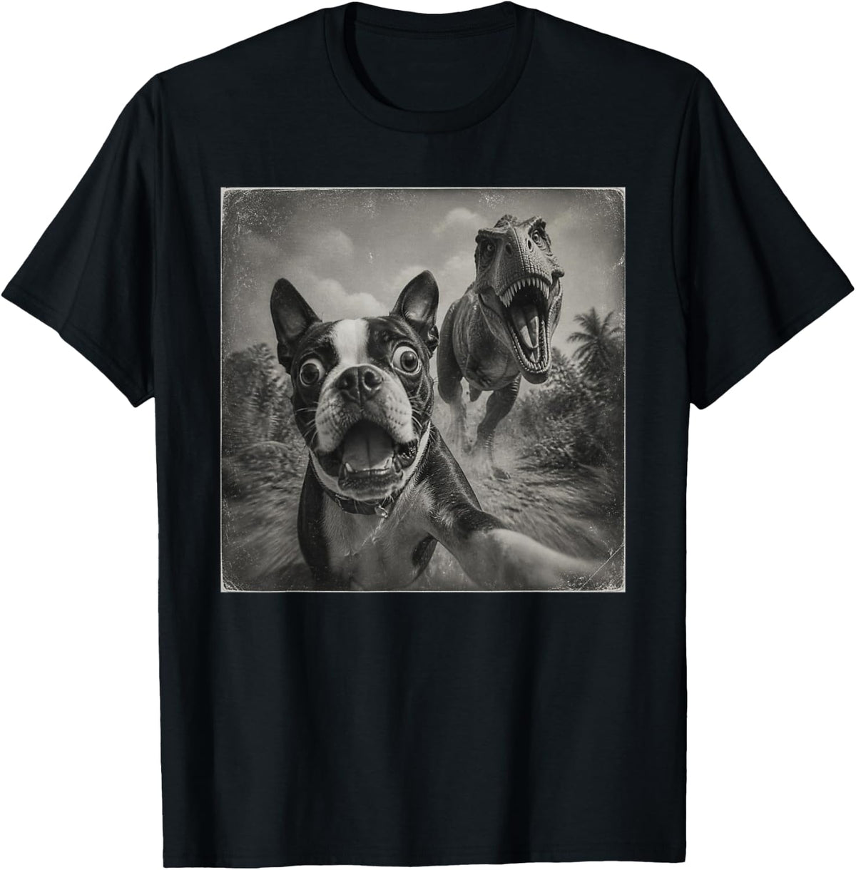 Funny Boston Terrier T-Rex T-Shirt - Black
