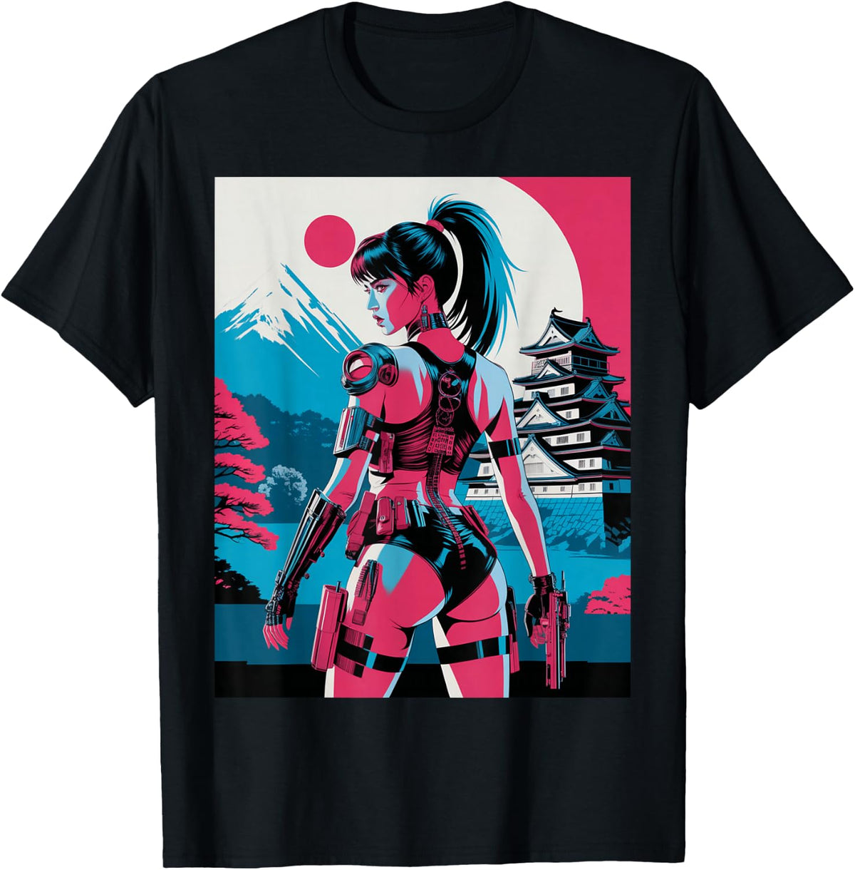 Sexy Waifu Otaku Goth Girl Gothic Anime Cyberpunk Japanese T-Shirt - Black