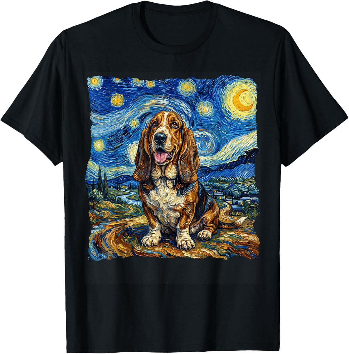 Basset Hound Starry Night Basset Hound T-Shirt - Black