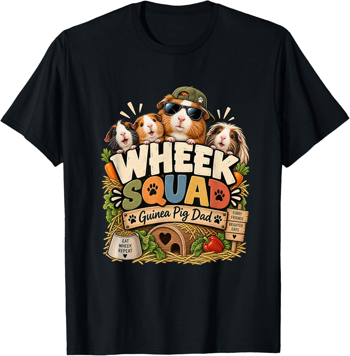 Wheek Squad Guinea Pig Dad Funny Cavy Lover T-Shirt - Black