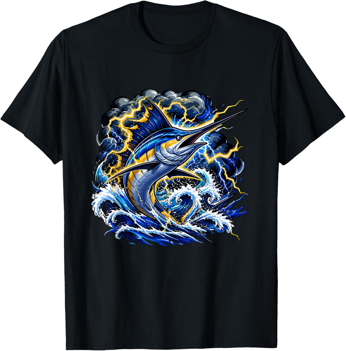 Blue Marlin Lightning Storm Offshore Fishing T-Shirt - Black