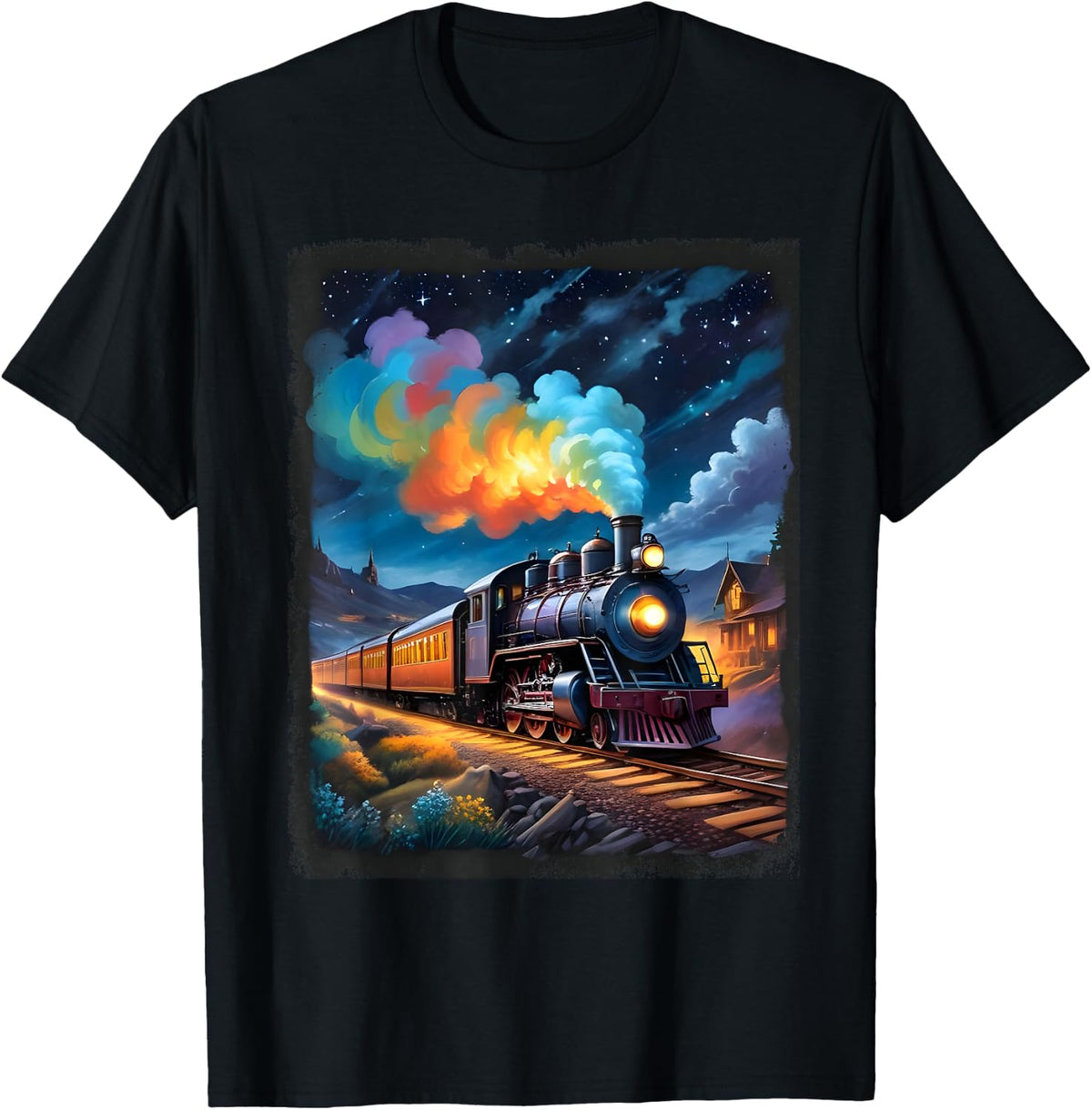 Vintage steam engin V.Gogh Steam Train Locomotive T-Shirt - Black