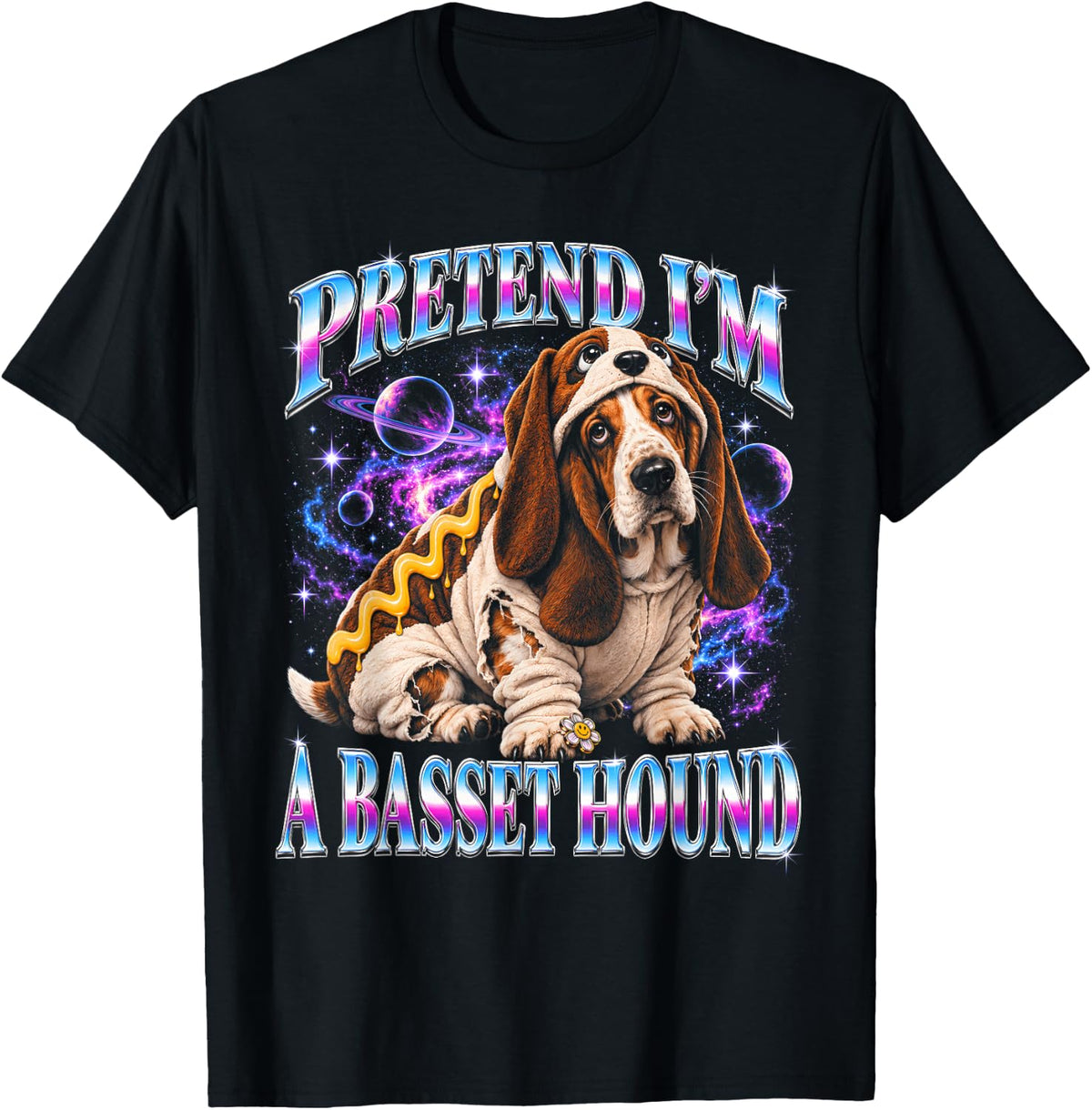 Pretend I'm A Basset Hound Galaxy T-Shirt - Black