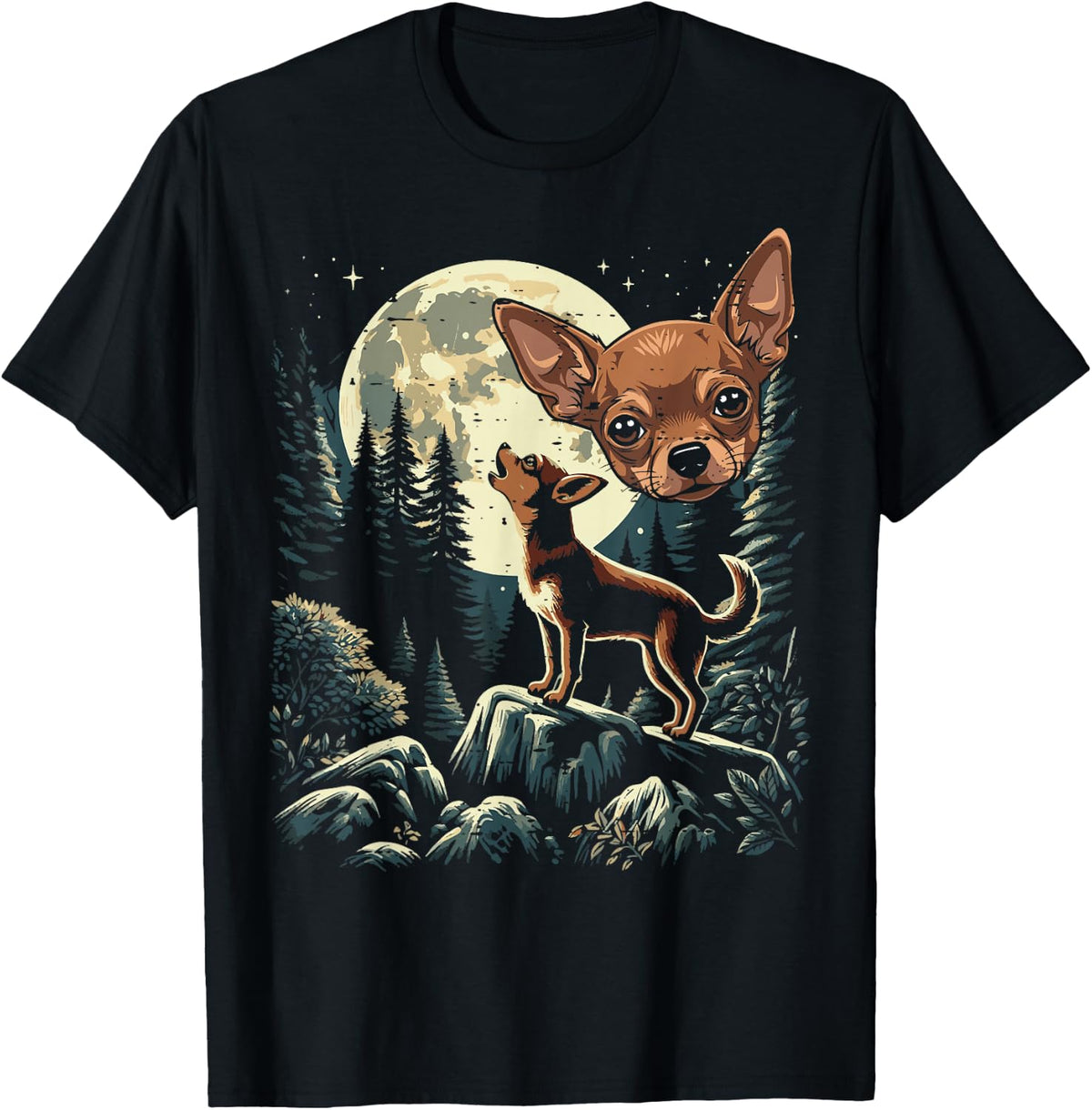 Dog Chihuahua Moon Howl Funny Meme Chiwawa Men Women Kids T-Shirt - Black