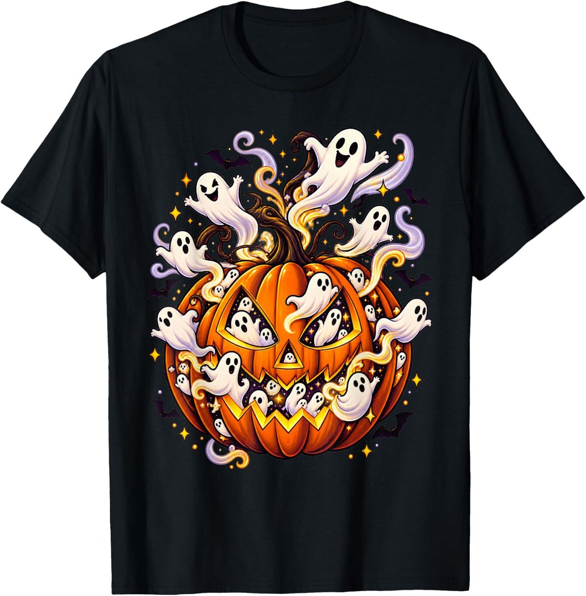 Pumpkin Ghosts Costume Halloween Fall Womens Spooky Season T-Shirt - Black