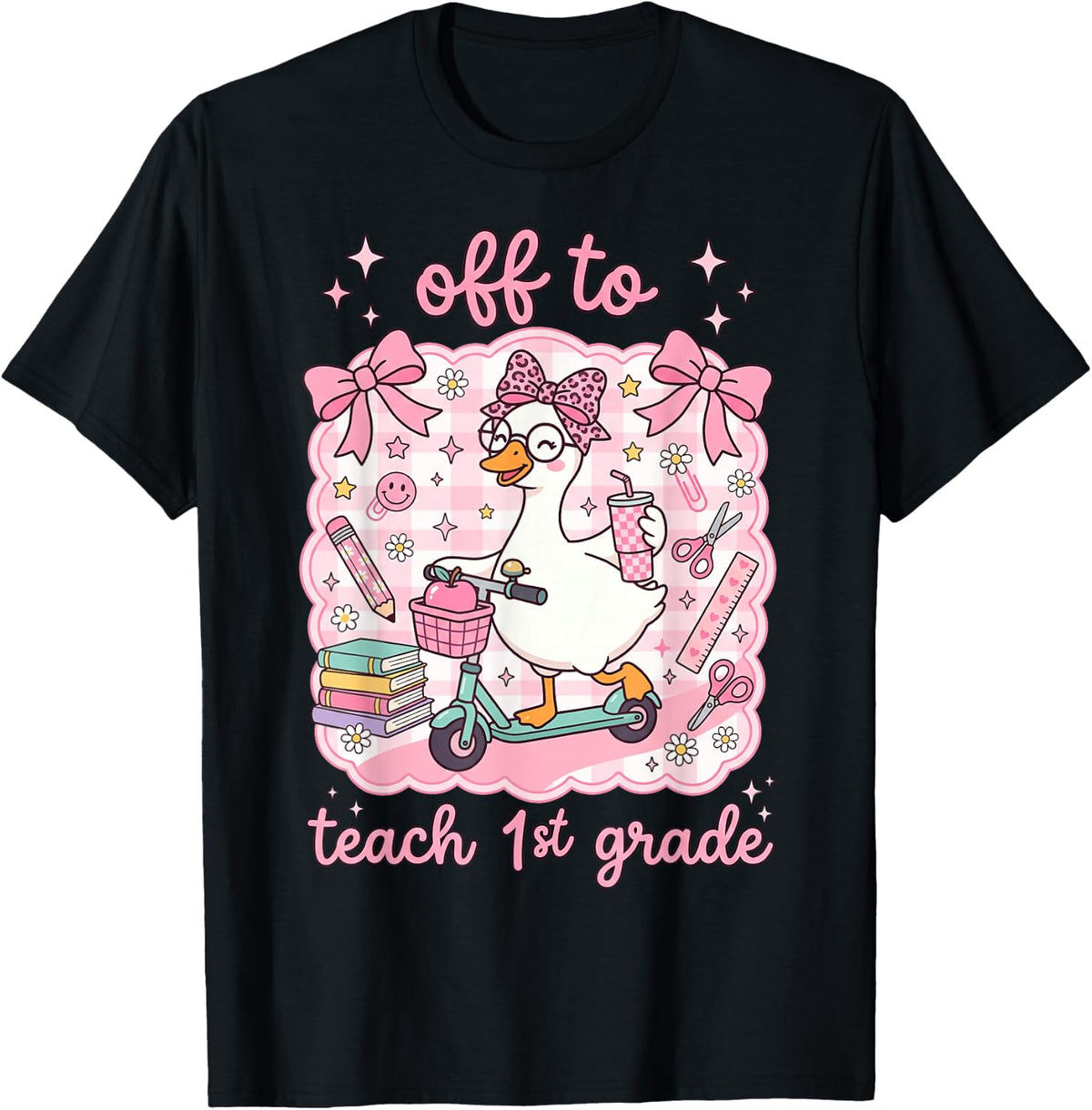 Off to Teach 1st Grade Back to School First Grade Teachers T-Shirt - Black