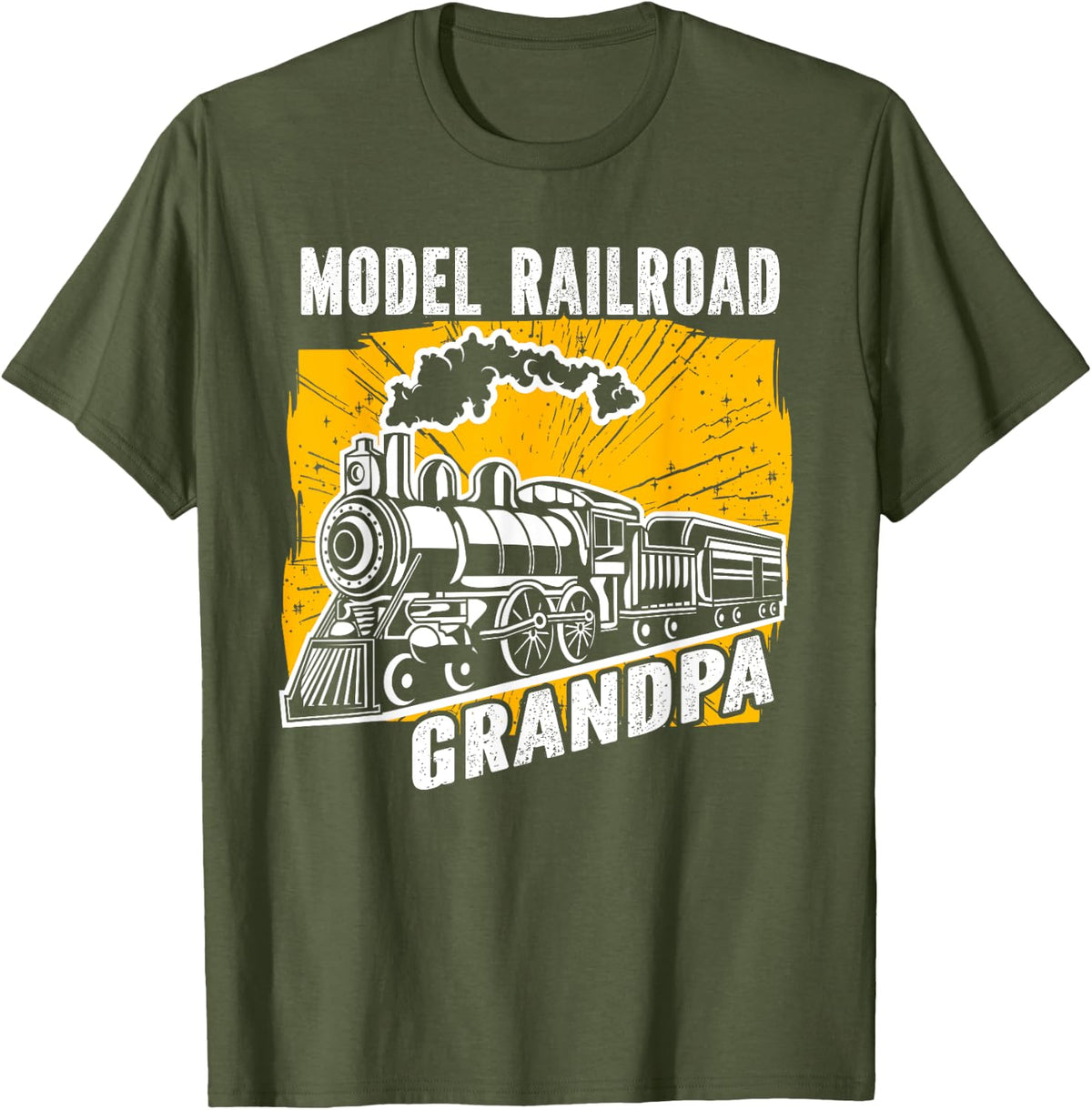 Model Railroad Grandpa Model Railroad Train T-Shirt - Olive Green