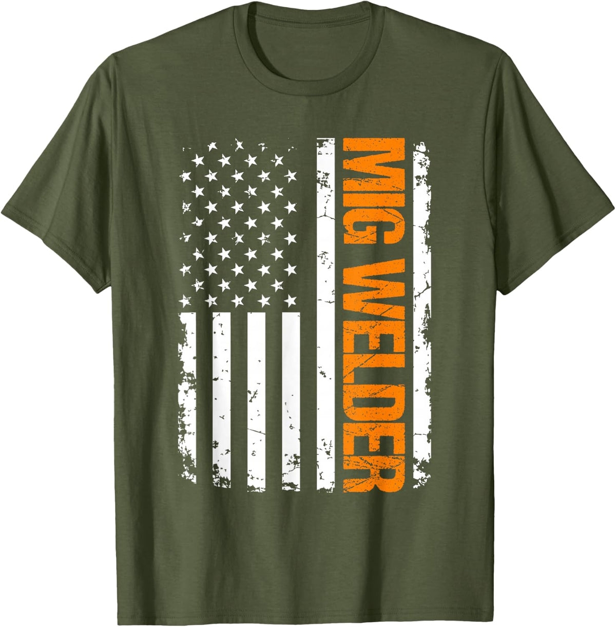 MIG Welder USA Flag T-Shirt - Olive Green