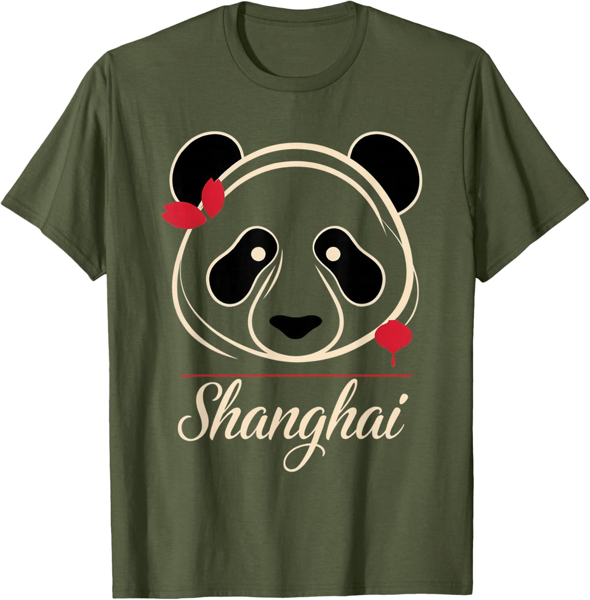 Asia Adventure Chinese Panda Travel to China Shanghai T-Shirt - Olive Green